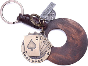 Poker Card KeyChain Gifts Women & Men Leather KeyRings Home Car Door Keys Holder Casino Good Luck Present