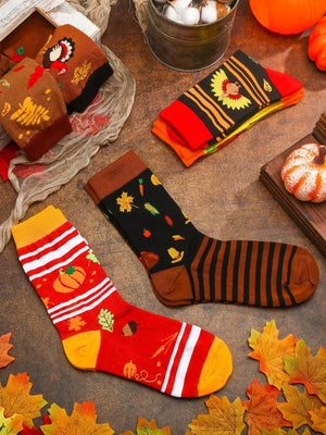 6 Pairs Thanksgiving Socks Fall Autumn Socks Bulk Harvest Fuzzy Socks Novelty Socks Unisex Turkey Pumpkin Stocking Thanksgiving