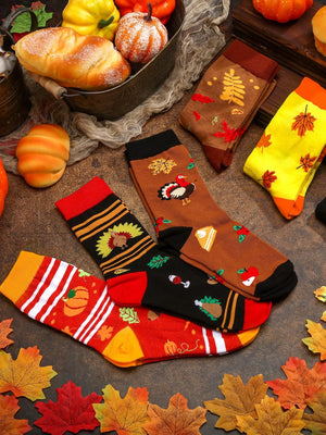 12 Pairs Thanksgiving Socks Fall Autumn Socks Bulk Harvest Fuzzy Socks Holiday Novelty Socks Unisex Turkey Pumpkin