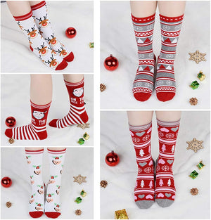 5 Pairs Christmas Holiday Socks Womens Christmas Socks Crew Knee Cozy Socks Fuzzy Christmas Crew Socks