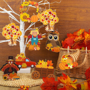 64 Pcs Fall DIY Craft Kits for Kids Make Your Own Fall Sticker Set Thanksgiving Pumpkin Maple Leaves