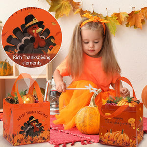 18 Pieces Thanksgiving Non-Woven Tote Bags Turkey Pumpkin Fall Party Gift Bags with Handles