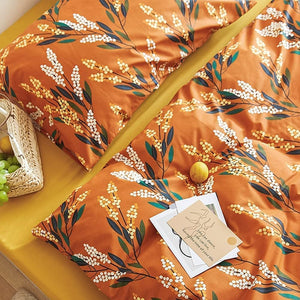 Queen Size Pumpkin Botanical Bedding Comforters Cotton Women Girls Jacinth Floral Bed Quilts