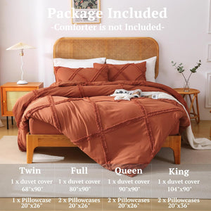 Boho Duvet Cover Pumpkin - Tufted Comforter Cover Set Geometric Textured Queen Size