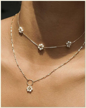 Dainty Pearl Choker Necklace for Women as Flower Necklace, 14K Gold Plated Stainless Steel Gold Necklaces