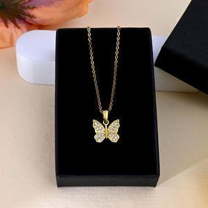 Butterfly Necklace-14K Gold Plated Pendant Necklace for Women Dainty Cubic Zirconia Necklace Chokers