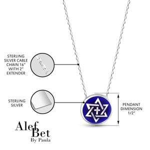 Jewish Star of David and Cross Necklace for Women Sterling Silver in Israel Blue