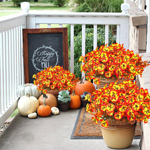 12 Bundles Artificial Flowers Outdoor Fake Fall Flowers for Outside Decoration UV Resistant Plastic Faux Plants , Orange Yellow