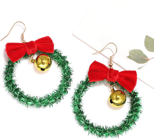 Christmas Earrings for Women Xmas Bow Wreath Earrings Long Tassel Holiday Accessory