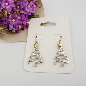 Cute Christmas Tree Piercing Dangle Earrings Golden Silver Two Tone Women Holiday Gift