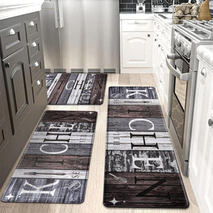 Farmhouse Kitchen Mats for Floor Set of 3, Wooden Board Theme Kitchen Rugs, 18"x30"+18"x48"+18"x60" Inches