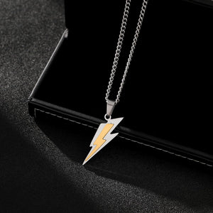 Golden Lightning Bolt Stainless Pendant Necklace for Men Women