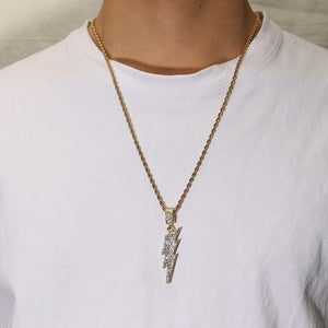 Lightning Bolt CZ Iced Out Necklace for Men,Fake Diamond Thick Cuban Link Chain