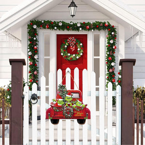 Christmas Door Hanging Sign Decorations, Wooden Christmas Wall Hanging Decor, Truck Wreath Pattern Front Door Signs