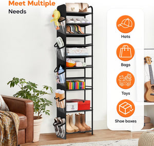 10 Tier Tall Narrow Shoe Rack for Closet, Holds 25 Pairs Boots & Shoe Storage Organizer