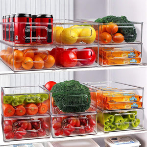 6 Pack Clear Kitchen Organizer Container Bins with Handles and 20 PCS Plastic Bags for Pantry, Cabinets