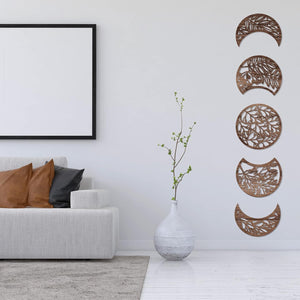 5 Pieces Moon Phase Wall Hanging Decor Wooden Moon Wall Art (Brown)