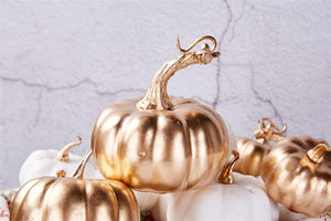 16 Pcs Assorted Fall Artificial Pumpkins Harvest White Faux Pumpkins and Gold Plating Pumpkins