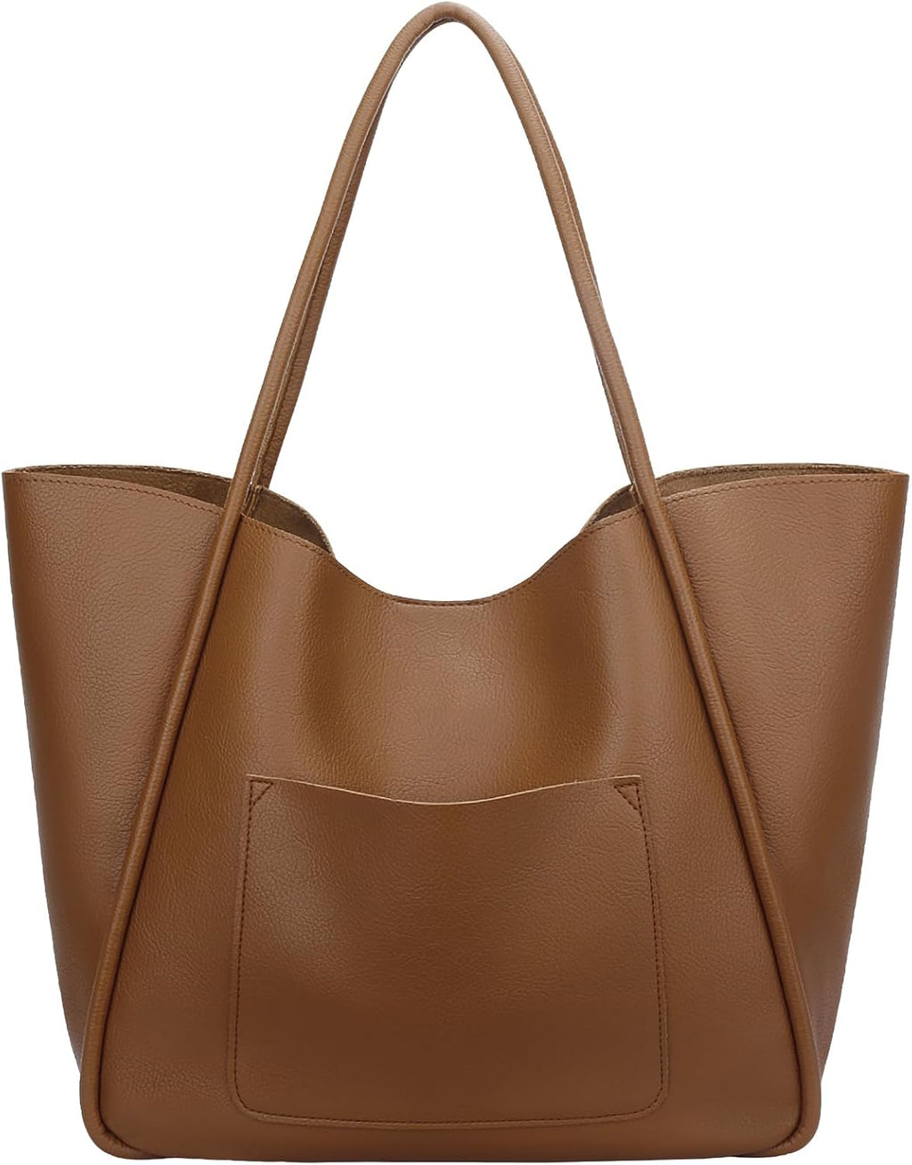 Tote Bag for Women Vegan Leather Shoulder Purse Large Capacity Travel Bag, Light Brown