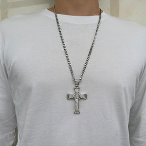 Mens and Womens Hip Hop Iced Out Rhinestones Necklace Alloy Huge Cross Pendant Necklace, White