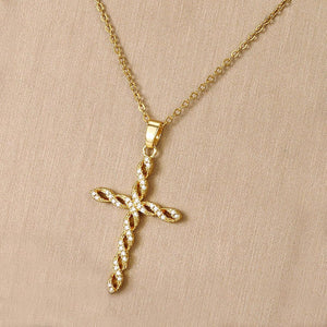 Christian Faith Cross Necklaces for women, Cubic Zirconia Pendant 14K Gold Plated Choker Necklaces
