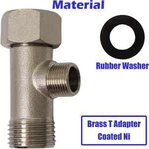 Bidet T Adapter - T Valve Adapter for Bidet (Thread Size 1/2″ x 1/2″ x 3/8" or 9/16″), Brass Coated Nickel