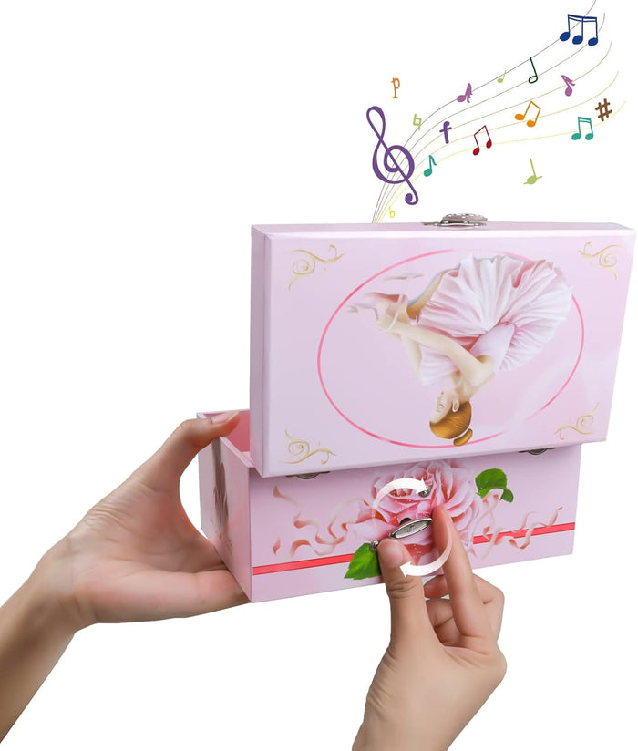 Sweet Musical Jewelry Box with Pullout Drawer and dancing Ballerina Girl Figurines Music Box Jewel Storage Case for girls
