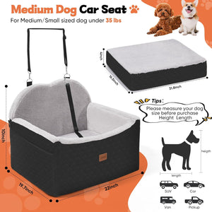 Car Seat for Small Medium Dogs with Storage Pockets Dog Safety Belt, Pet Car Seat Dog Sofa Cushion & Travel Dog Bed