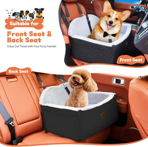 Car Seat for Small Medium Dogs with Storage Pockets Dog Safety Belt, Pet Car Seat Dog Sofa Cushion & Travel Dog Bed