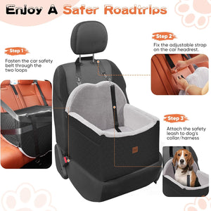 Car Seat for Small Medium Dogs with Storage Pockets Dog Safety Belt, Pet Car Seat Dog Sofa Cushion & Travel Dog Bed