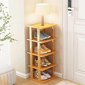 5Tier- Vertical Shoe Rack for Small Spaces, Tall Narrow Shoe Rack Organizer