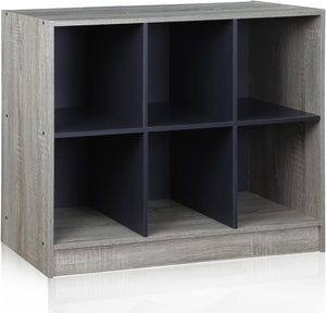 3x2 Cube Storage Bookcase Organizer with Bins, French Oak Grey/Black