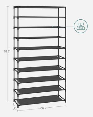 10 Tier Shoe Organizer for Closet Holds Up to 40 Pairs Shoes and Boots, Shoe Shelf with Metal Frame