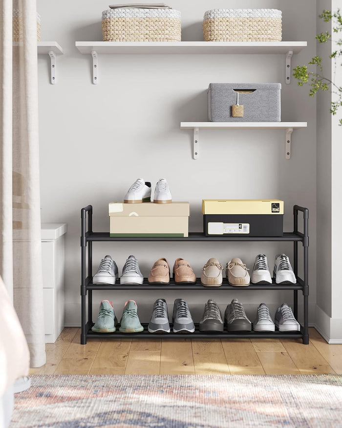 3-Tier Shoe Storage Organizer, Metal Shoe Shelf, 12 to 15 Pairs Shoes, 11.8 x 36.2 x 21.3 Inches