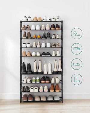 10 Tier Shoe Organizer for Closet Holds Up to 40 Pairs Shoes and Boots, Shoe Shelf with Metal Frame