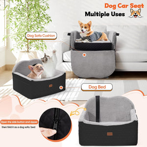 Car Seat for Small Medium Dogs with Storage Pockets Dog Safety Belt, Pet Car Seat Dog Sofa Cushion & Travel Dog Bed