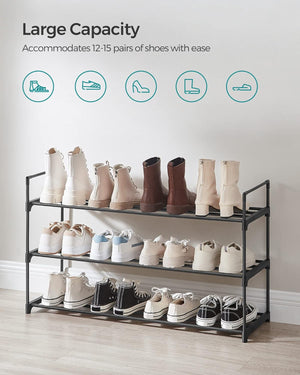 3-Tier Shoe Storage Organizer, Metal Shoe Shelf, 12 to 15 Pairs Shoes, 11.8 x 36.2 x 21.3 Inches