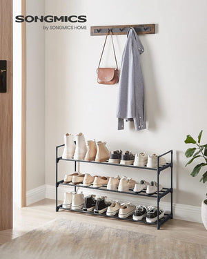 3-Tier Shoe Storage Organizer, Metal Shoe Shelf, 12 to 15 Pairs Shoes, 11.8 x 36.2 x 21.3 Inches