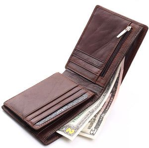 Genuine Leather Mens Wallet ZIPPER Coin Purse Vintage Retro Style