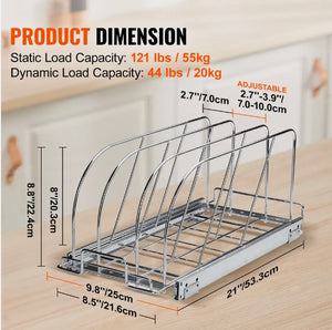 Pan and Pot Rack Organizer Expandable Adjustable Lid Holder Under Cabinet