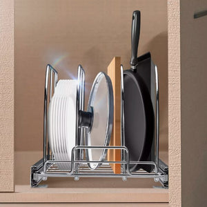 Pan and Pot Rack Organizer Expandable Adjustable Lid Holder Under Cabinet