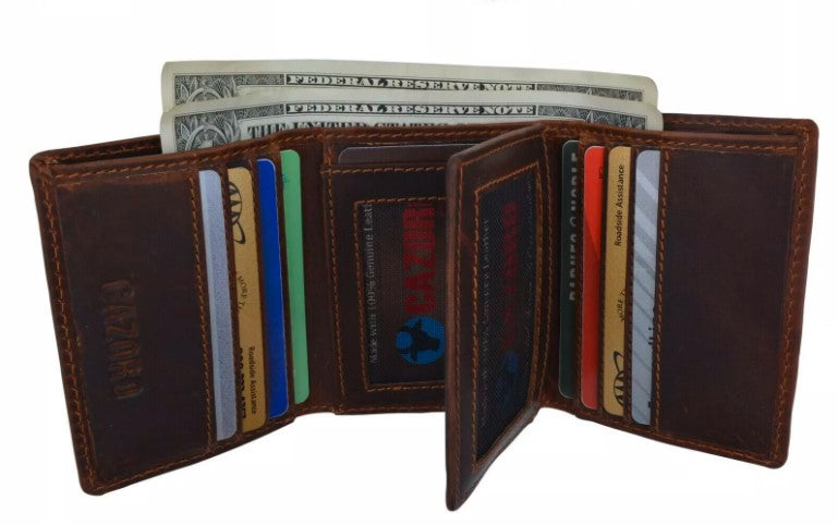 Mens RFID Blocking Hunter Leather Credit Card ID Trifold Wallet