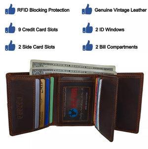 Mens RFID Blocking Hunter Leather Credit Card ID Trifold Wallet