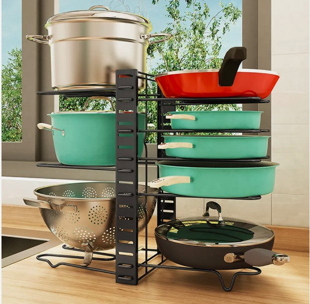 8 Tier Kitchen Pot Pan Storage Rack Organizer Cookware Shelves Holder Stand