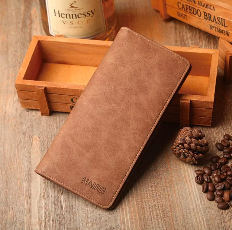 Men's Bifold Leather Breast Pocket Card Holder Suit Purse Long Wallet Checkbook