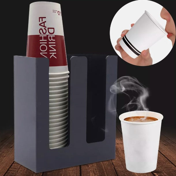 Paper Cup Dispenser 2 Compartment Black Coffee Cup and Lid Holder Storage Rack