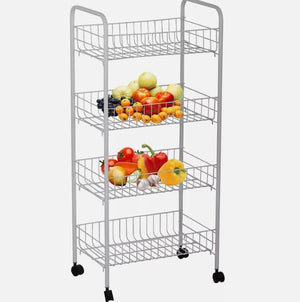 4 Tier Fruits and Vegetables Storage Rack Steel Kitchen Holder , White