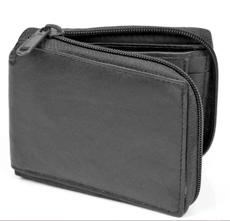 Mens Bifold Zipper Around Genuine Leather Wallet Multi Pockets Id Window Cards