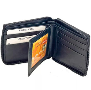 Mens Bifold Zipper Around Genuine Leather Wallet Multi Pockets Id Window Cards