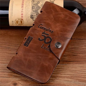 Men's Leather Wallet Bifold ID Card Holder Checkbook Long Clutch Billfold Purse